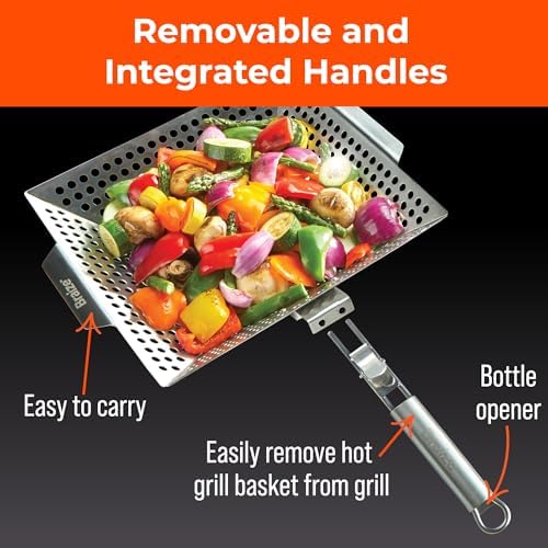 Heavy-Duty Stainless Steel Grill Basket – 12" x 13.75" Large BBQ Basket with Removable Handle – Durable Grilling Basket for Vegetables & Meat – Outdoor Cooking Accessory for Gas & Charcoal Grills - Image 4