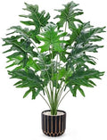 Der Rose 28" Artificial Plants Indoor, Philodendron Plant in Black Gold Pot by DerRose