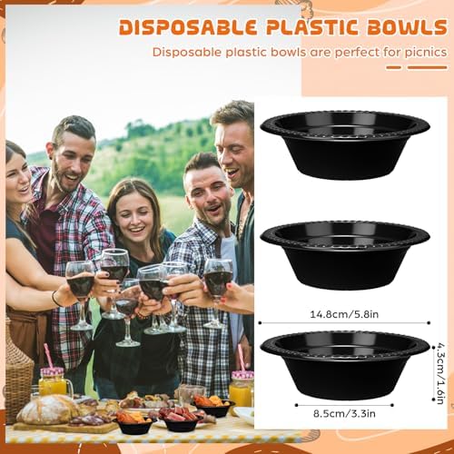 24 Pack 12 oz Disposable Plastic Bowls Dessert, Ice Cream, Salad, Soup Serving Cups for Party, Picnic, Food Snacks (Black) - Image 2