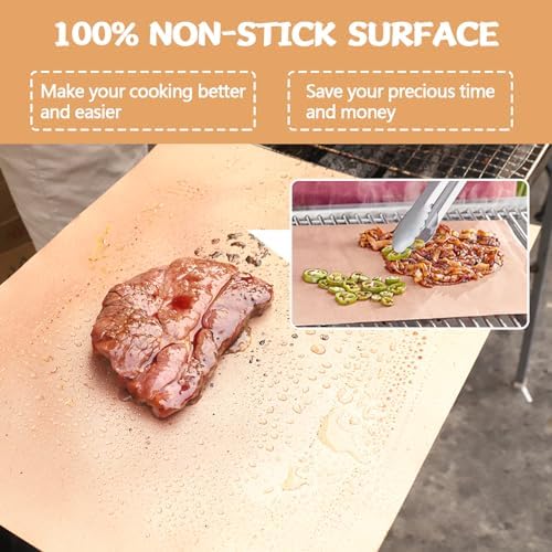 Copper Grill Mats for Ourdoor Grill Set of 6,Heavy Duty Non-Stick BBQ Grill Mats,Reusable & Easy to Clean for Gas,Charcoal & Electric Grills-15.75 x 13 Inch - Image 4