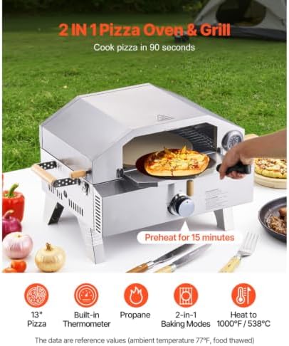 Outdoor Pizza Oven, 13 in Gas Fired Pizza-Maker, Portable Gas Oven with Thickened Cordierite Pizza-Stone and Thermometer, Pizza or Grill Two Modes, Perfect for Camping & Backyard - Image 2