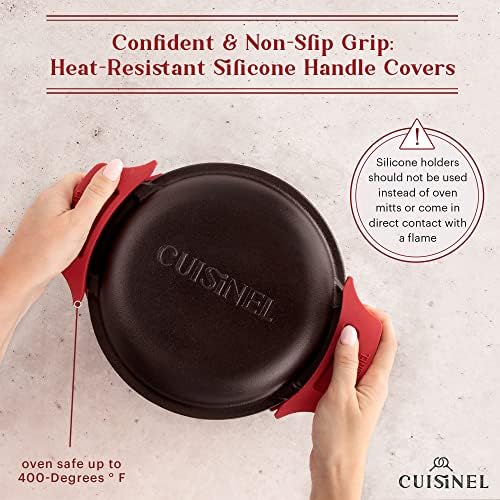 Cuisinel Cast Iron Dutch Oven - 3-Quart Deep Pot - Pre-Seasoned 2-in-1 Multi-Cooker - Combo Lid Doubles as 8"-inch Skillet + Silicone Handle Covers + Scraper - Use for Baking Bread. PFAS and PFOA-free - Image 6