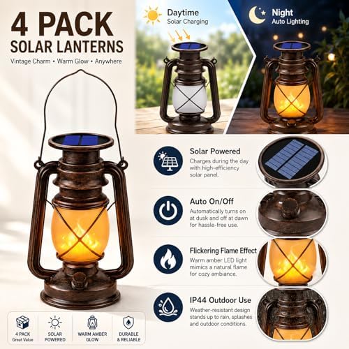 Marlrin Solar Lanterns Outdoor Waterproof 4 Pack LED Flickering Light - Image 3