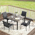VICLLAX Outdoor Dining Set for 4, 5 Pieces Patio Dining Furniture Set with Umbrella Hole- 40.2" Patio Table and Chairs for Balcony, Garden and Deck, Grey Wood Grain Tabletop by HOME