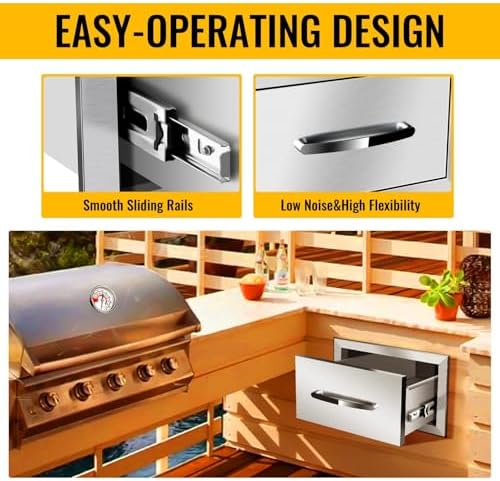 Pull Out Trash Drawer, Lower Sliding Rails Stainless Steel Roll Out Trash Bin Pull Out Tray With Handle For Outdoor Kitchen BBQ Island Grill Station,Single Drawer - Image 4