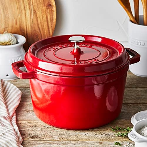 Staub Cast Iron Dutch Oven 5-qt Tall Cocotte, Made in France, Serves 5-6, Cherry - Image 2