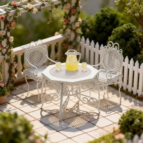 Dollhouse Metal Table Chairs & Miniature Lemonade Pitcher Set by ArtistryinEveryFlame