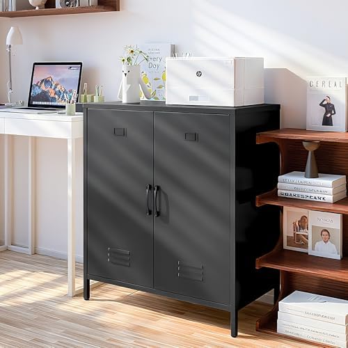 Metal Storage Cabinet with Doors and Shelf Office Storage Cabinets Sideboard Cabinet for Home Office Living Rooms Dining Room (Black) - Image 5