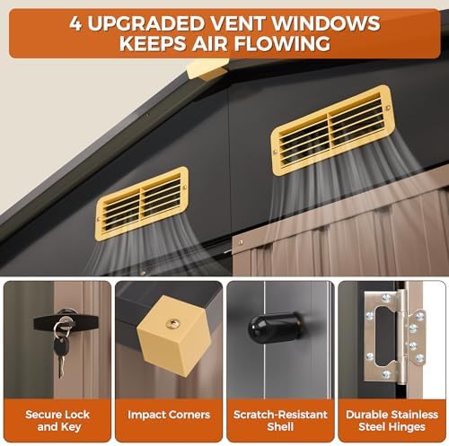 IRONCK 9.7x7.7FT Outdoor Storage Shed with Breathable Vent, Brown - Image 3