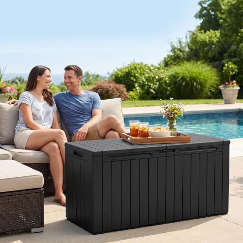 110 Gallon Deck Box Outdoor Indoor Waterproof Storage Box, Black - Image 3