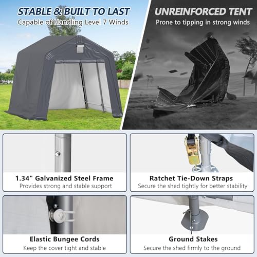 COVERONICS 10' x 10' Outdoor Portable Storage Shelter Shed, Grey - Image 7
