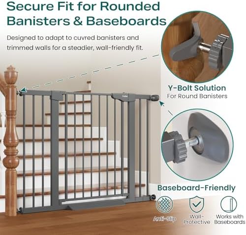 Cumbor 30-46" Baby Gate for Stairs, Auto-Close Dog Gate Indoor Cool Gray - Image 3