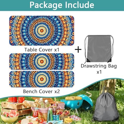 Picnic Table Cover with Bench Covers and Bag, Camping Essentials, Waterproof Windproof Camping Tablecloth, Fitted Tablecloth Cover with Elastic Edge for Indoor Outdoor 3 PCS 30x60 Inch - Image 7