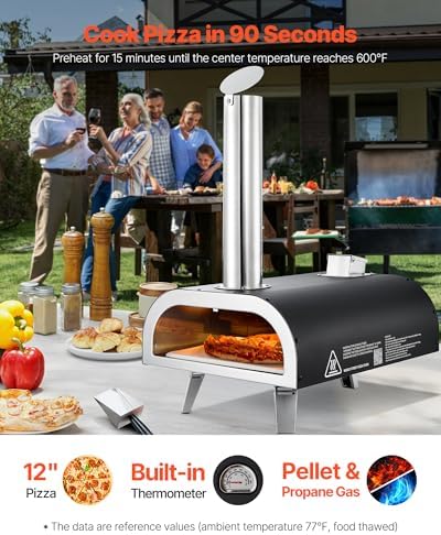 VEVOR Multi Fuel Pizza Oven Outdoor, 12 Inch Wood Fire & Propane Gas Pizza Oven, Pellet & Propane Pizza Maker with Thermometer, Pizza-Cook for Outside Kitchen Patio Camping & Backyard, Black - Image 2