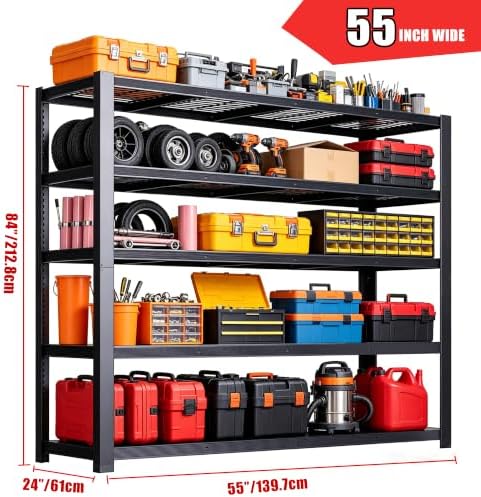 84" H Heavy Duty Wire Garage Shelving, 5-Tier Adjustable Industrial Metal Storage Shelving Unit,Standing Storage Rack for Warehouse and Basement, 24" D x 55" W x 84" H - Image 3