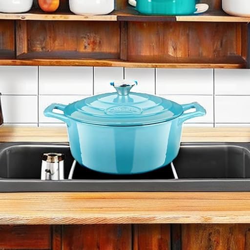 La Cuisine Enameled Cast Iron Dutch Oven Casserole Pot with Lid Internal Matt Black Enamel Coating for baking bread 2.1 QT 7.8" /20cm Ø, GlassTop, Oven-Safe 550°F/276°C Teal - Image 5