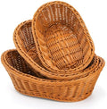 Yarlung 3 Pack Small Woven Breads Baskets, Oval Fruit Baskets Stackable Plastic Wicker Basket for Serving Vegetables, Kitchen, Restaurant, Outdoor, Imitation Rattan Brown, 3 Sizes by Yarlung