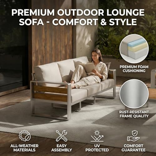 ZANDOR Aluminum Outdoor Patio Furniture-1 Pcs 3-Seat,Sliver - Image 5