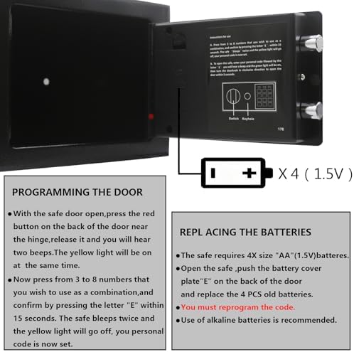 Yuanshikj Small Steel Security Safe Box with Keypad,Key;0.23 CuFt, Black - Image 5