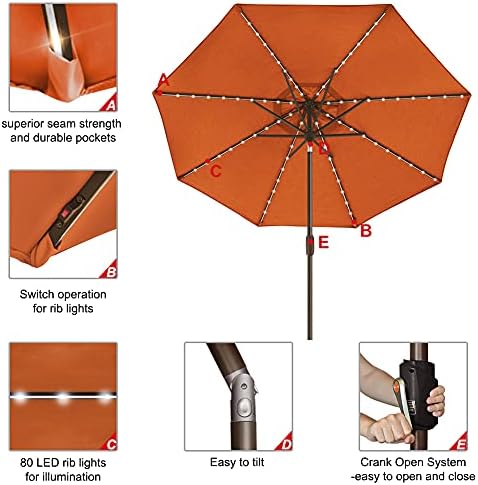 EliteShade USA 10-Year-Non-Fading 9ft Market Patio Umbrella, Commercial Grade Table Sun Umbrella with 80 Solar LED Lights, Crank Open, Windproof & UPF 50+ UV Protection for Garden, Deck, Pool, Backyard, Rust - Image 5