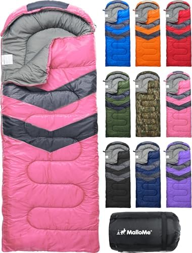 MalloMe Sleeping Bags for Adults Cold Weather & Warm - Backpacking Camping Sleeping Bag for Kids 10-12, Girls, Boys - Lightweight Compact Camping Essentials Gear Accessories Hiking Sleep Must Haves by MalloMe