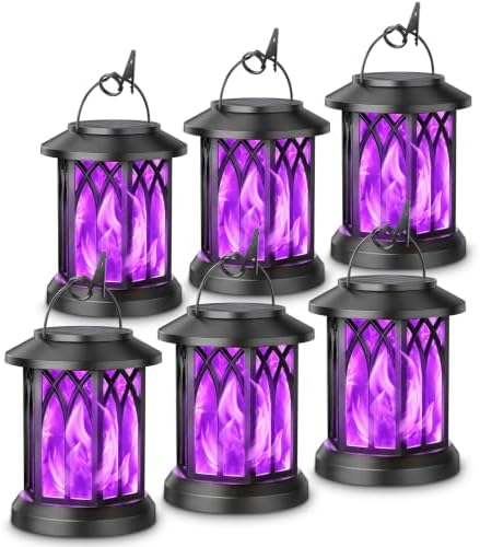 KOOPER 6 Pack Solar Lantern Outdoor Lights, Upgraded Flickering Flame Solar Lanterns Lights Outdoor Waterproof, Hanging Lantern Decorative, Solar Powered Lanterns for Yard Garden Decor (Purple Light) by KOOPER