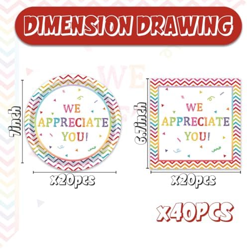 40pcs We Appreciate Your Party Supplies,include 20 Dessert plate and 20 Napkin,Teacher Appreciation We Appreciate You Party Plate Napkin Set,Used for Be Thankful to Teacher Doctor Party Decoration - Image 2