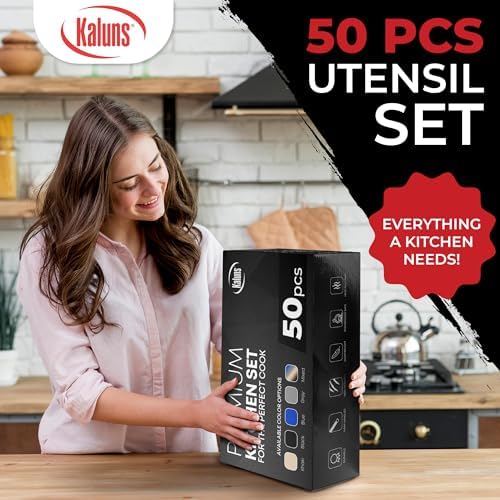 Kaluns 50 PCS Silicone Kitchen Utensils Set Complete Kitchen Set - 800°F Heat Resistant Non-Stick Premium Silicone Cooking Utensils W Wooden Handles - Can Opener, Masher, Turner, Silicone Spatula Set - Image 4