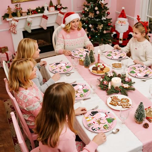 WRAPAHOLIC 25Pcs Christmas Paper Plates - 9 Inch Kitten Tree Disposable Plates Decorative Dinner Plates for Christmas Party Tableware Supplies Table Decor - Image 5
