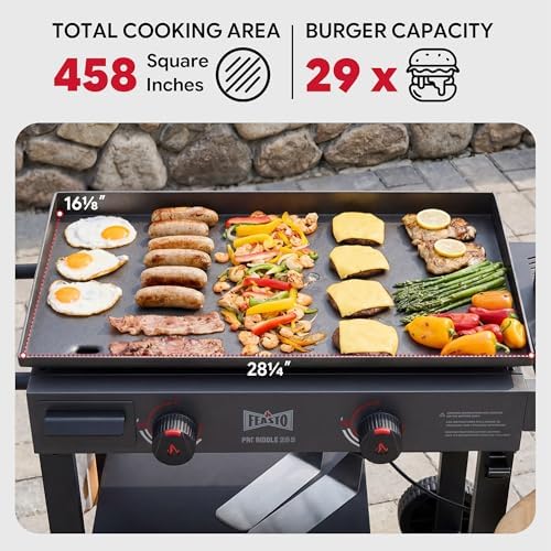 FEASTO 28" 2-Burner Propane Gas Griddle, 30,000 BTU, 458 Sq. In., Black - Image 3