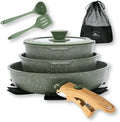 Kitchen Academy Removable Handle Pots and Pans Set - 10 Pieces Green Cookware Set with Removable Handle, RV Induction Cookware Set for Camp by KITCHENACADEMYBETTERLIVINGTHROUGHCOOKINGPERFECTION