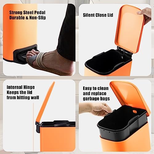 Cesun Small Bathroom Trash Can with Lid, 1.6 Gal, Soft Close, Matte Orange - Image 5
