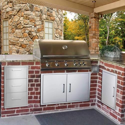 Outdoor Kitchen Drawers with Paper Towel Holder,Stainless Steel Double BBQ Drawer, 17" W x 30" H x 21" D Flush Mount Access Drawer for Outdoor Kitchen,BBQ Island - Image 2