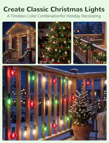 25FT G40 LED Red Green White Outdoor String Lights, 27 Shatterproof Bulbs - Image 6