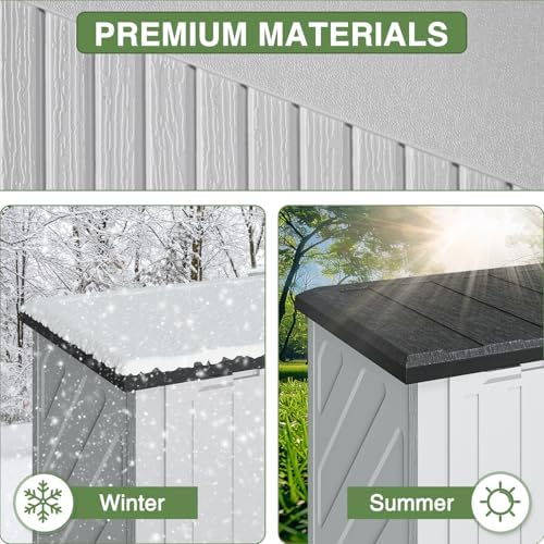 36 Cu.Ft Outdoor Storage Cabinet with High Polymer Material Outdoor Trash Can Storage Shed Waterproof Outdoor Storage Horizontal Storage Shed for Garbage Bin, Generator, and Lawnmower, White - Image 4
