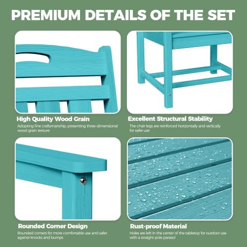 HDPE Outdoor Dining Set, Patio Table and 6 Chairs, 2" Umbrella Hole, Lake - Image 6