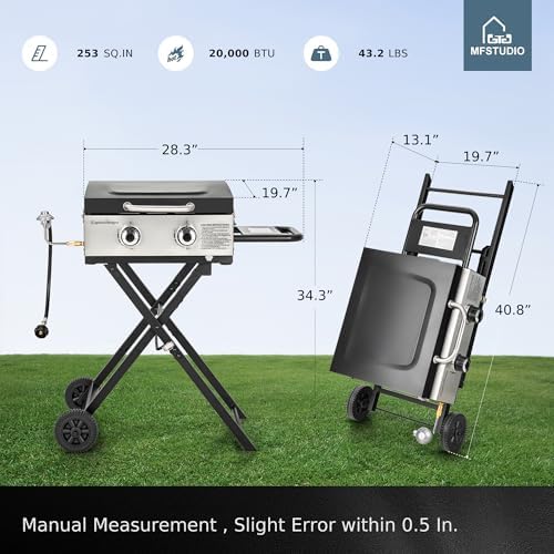 MFSTUDIO 2 Burners Portable Propane Griddle w/Foldable Stand & Side Table - Image 2