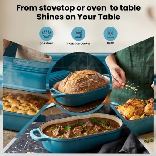 Oval Dutch Oven for Bread Baking,11.3x5.3 Enameled Cast Iron Bread Pan,Blue - Image 5