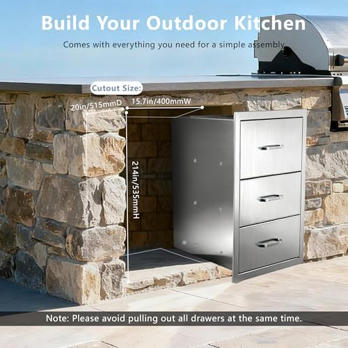 Outdoor Kitchen Drawers, 3-Drawer 304 Stainless Steel BBQ Storage Cabinet with Paper Towel Holder, Flush-Mount Drawer Cabinet for Grill Station, Patio Kitchen, RV and BBQ Island, 17"W x 30"H x 21"D - Image 4
