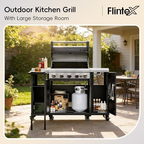 Flintex 5-Burner Gas Grill & Griddle with Side Burner, 698 sq.in Dual Fuel - Image 3