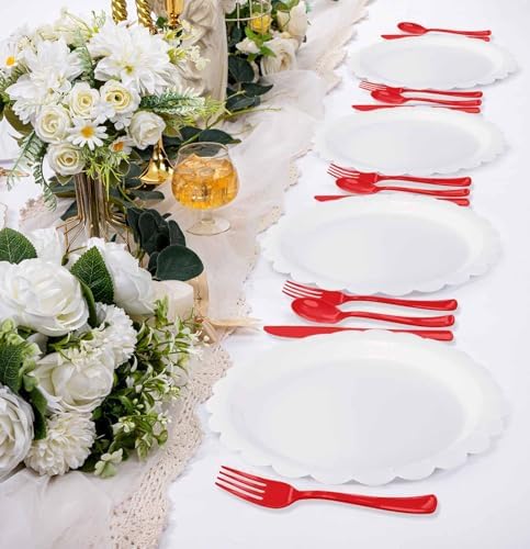 HEIPINIUYE 75 Pack Red Plastic Cutlery Heavy Duty Red Plastic Knives Forks and Spoons Disposable Silverware Set for 25 Guest Camping Birthday Baby Shower Party Cutlery Set - Image 6