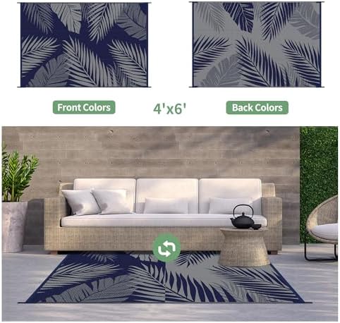 GENIMO Outdoor Rug, Waterproof Plastic Rugs for Patio, 4'x6' Blue Grey - Image 2
