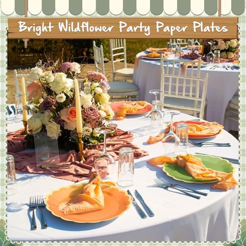 48 Pcs Bright Wildflower Color Paper Plates 9 Inch Scalloped - Image 5