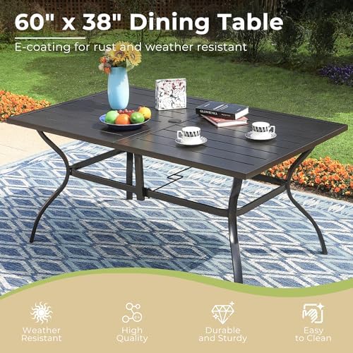 MIXPATIO Patio Table for 6, Black Metal Dining Table w/Umbrella Hole - Image 5