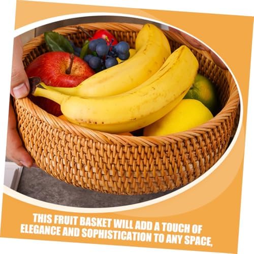 Rattan Woven Picnic Basket, Vintage Khaki Fruit Storage Organizer - Image 6