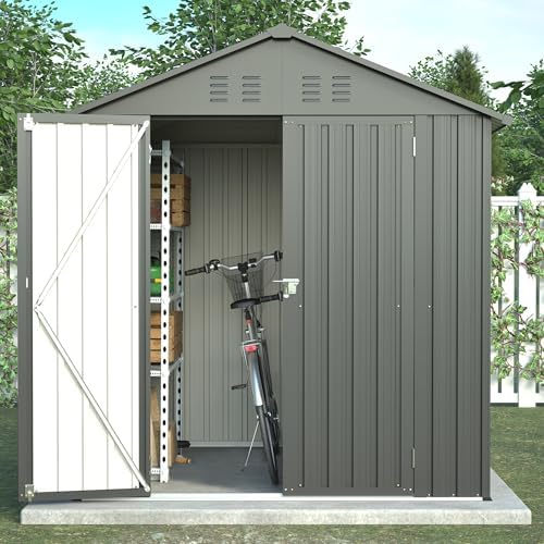 Thanaddo 6x6 ft Metal Outdoor Storage Shed,Metal Steel Utility Tool Shed Storage House with Window and Floor Kit for Backyard Garden Patio Lawn Black - Image 5