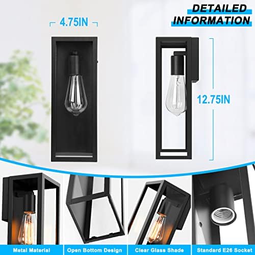 VerRon Outdoor Black Wall Light Fixtures, Modern Exterior Wall Lanterns - Image 3
