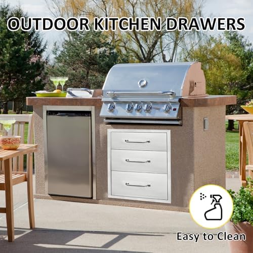 Outdoor Kitchen Drawers 18" W x 23" H x 21" D Flush Mount Triple BBQ Drawers with Chrome Handle Stainless Steel Drawer for Outdoor Kitchen Island, Patio Grill Station - Image 5