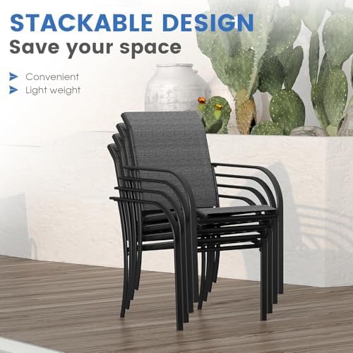 VICLLAX Patio Dining Set for 6, 7-piece Outdoor Dining Set - 59" Rectangle Patio Table and Chairs for Lawn Garden, Black Tabletop and Fabric - Image 4