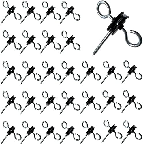 30 Pack Electric Fence Gate Handle Screw in Insulated Anchor Insulators with Double Hook / 2-Rings for Electric Fence Wood Post and Electric Fence Gate Livestock Fence Agricultural Fencing and Pasture by EFencSolv